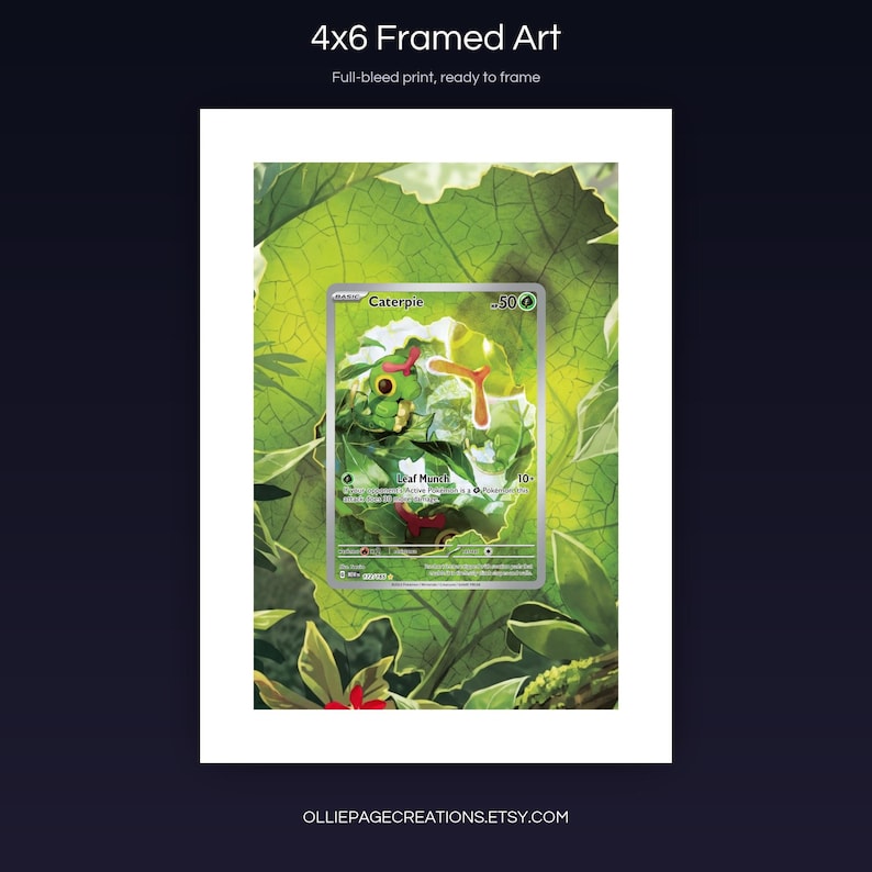 Caterpie 172/165 4x6 full-bleed framed art print, ready to frame, S&V 151