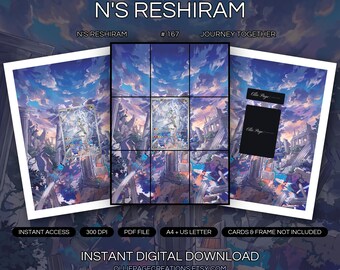 N's Reshiram 167/159 Binder Art + Framable Print Bundle | Extended Art 9-Pocket Display | 8x10 5x7 4x6 | Journey Together