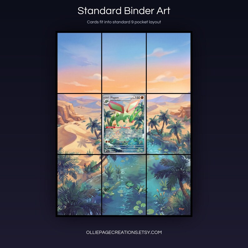 Flygon 101/094 extended art 3x3 grid layout, full 9-pocket binder page display printable, Phantasmal Flames collector insert