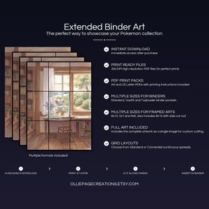 Collector bundle feature overview for Cinccino extended binder art — binder page grids plus 8x10, 5x7, 4x6 and PSA-style framed prints, 300 DPI instant digital download