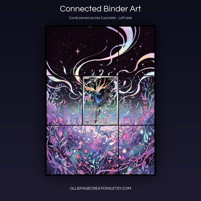 Xerneas 091/086 connected binder art joining across two pockets, left side, printable extended card display for 9-pocket binders