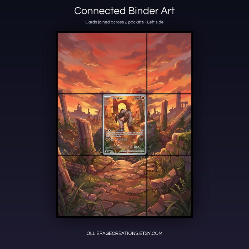 Terrakion 135/086 connected binder art joining across two pockets, left side, printable extended card display for 9-pocket binders