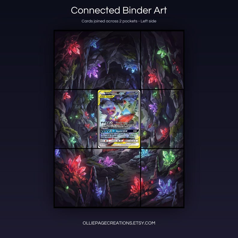 Mega Sableye & Tyranitar GX 226/236 connected binder art joining across two pockets, left side, printable extended card display for 9-pocket binders