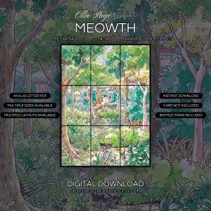 Meowth 106/094 extended art binder page in a Lush forest scene with towering trees