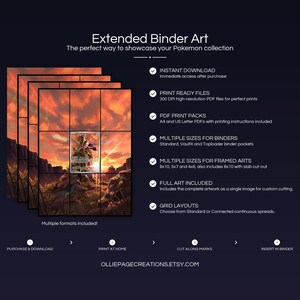 Collector bundle feature overview for Zamazenta extended binder art — binder page grids plus 8x10, 5x7, 4x6 and PSA-style framed prints, 300 DPI instant digital download