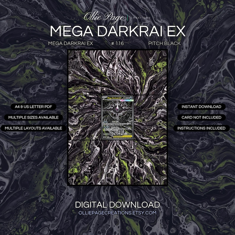 Mega Darkrai EX 116/084 extended art binder page in a Dark atmospheric organic environment with bioluminescent green and purple glowing veins