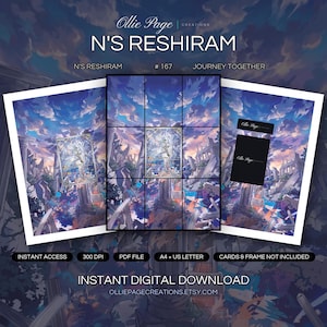 N's Reshiram 167/159 Binder Art + Framable Print Bundle | Extended Art 9-Pocket Display | 8x10 5x7 4x6 | Journey Together