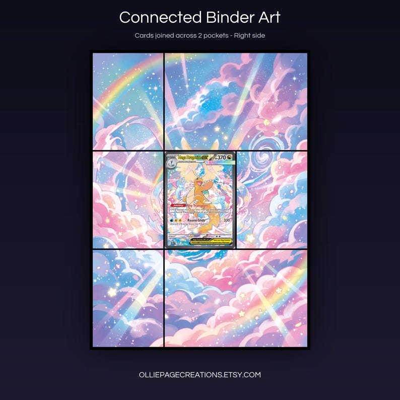 Mega Dragonite EX 290/217 connected binder art joining across two pockets, right side, printable extended card display for 9-pocket binders