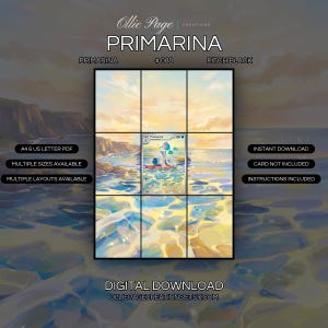 Primarina 088/084 extended art binder page in a Serene coastal landscape with golden sunset light