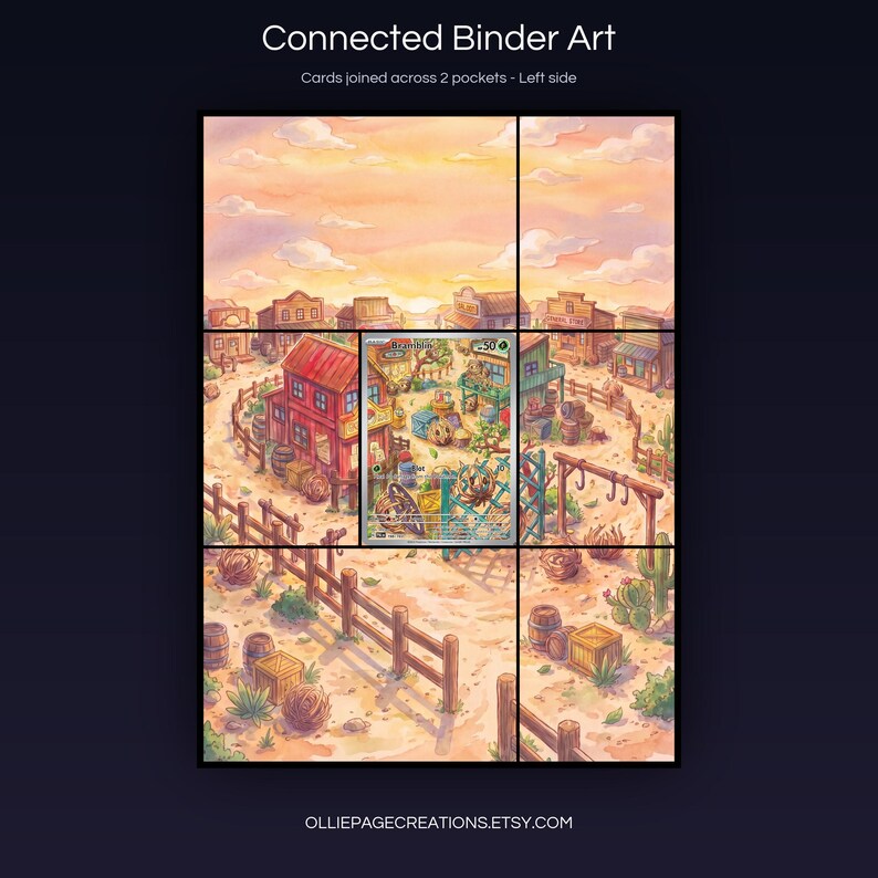 Bramblin 198/193 connected binder art joining across two pockets, left side, printable extended card display for 9-pocket binders