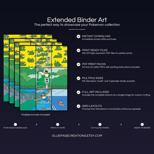 Product feature overview for Pidgeot Evolution extended binder art — 300 DPI print-ready files, multiple sizes and grid layouts, instant digital download