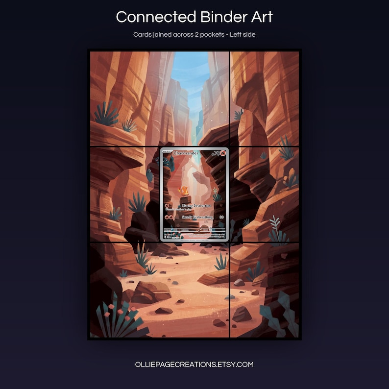Charmander 168/165 connected binder art joining across two pockets, left side, printable extended card display for 9-pocket binders