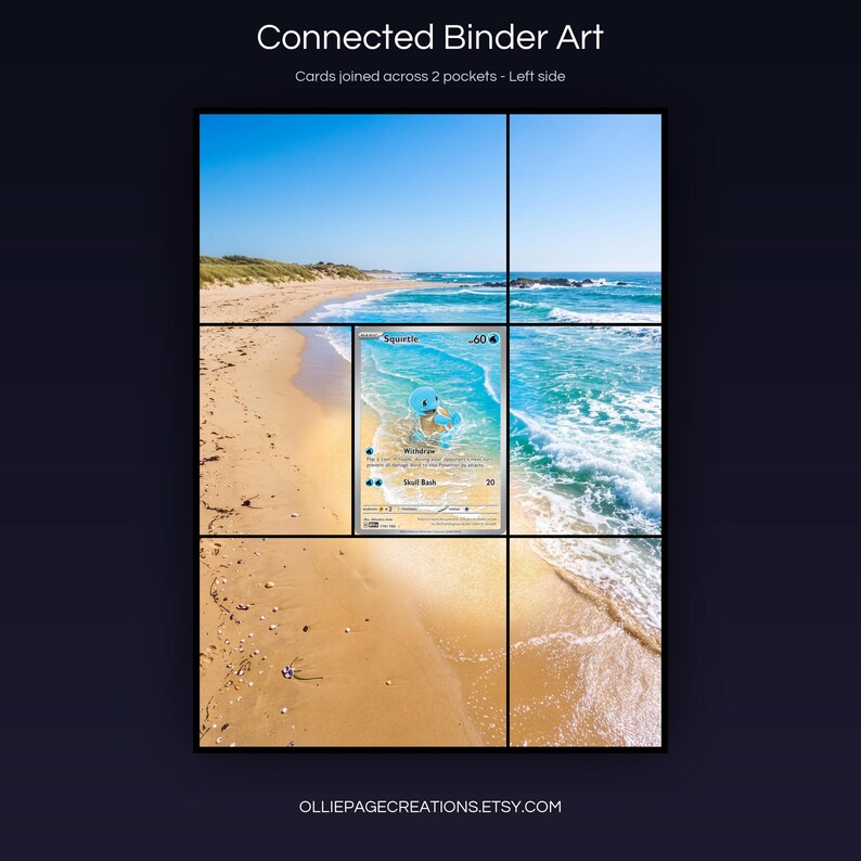 Squirtle 170/165 connected binder art joining across two pockets, left side, printable extended card display for 9-pocket binders
