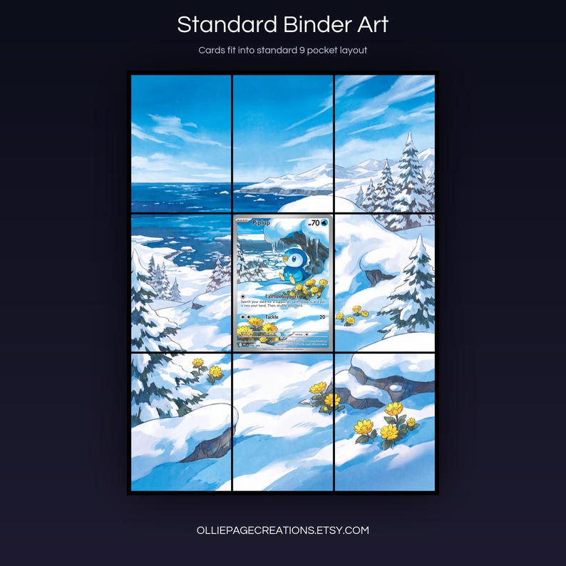 Piplup 098/094 extended art 3x3 grid layout, full 9-pocket binder page display printable, Phantasmal Flames collector insert
