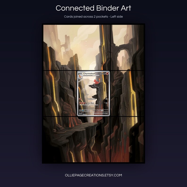 Charmeleon 169/165 connected binder art joining across two pockets, left side, printable extended card display for 9-pocket binders