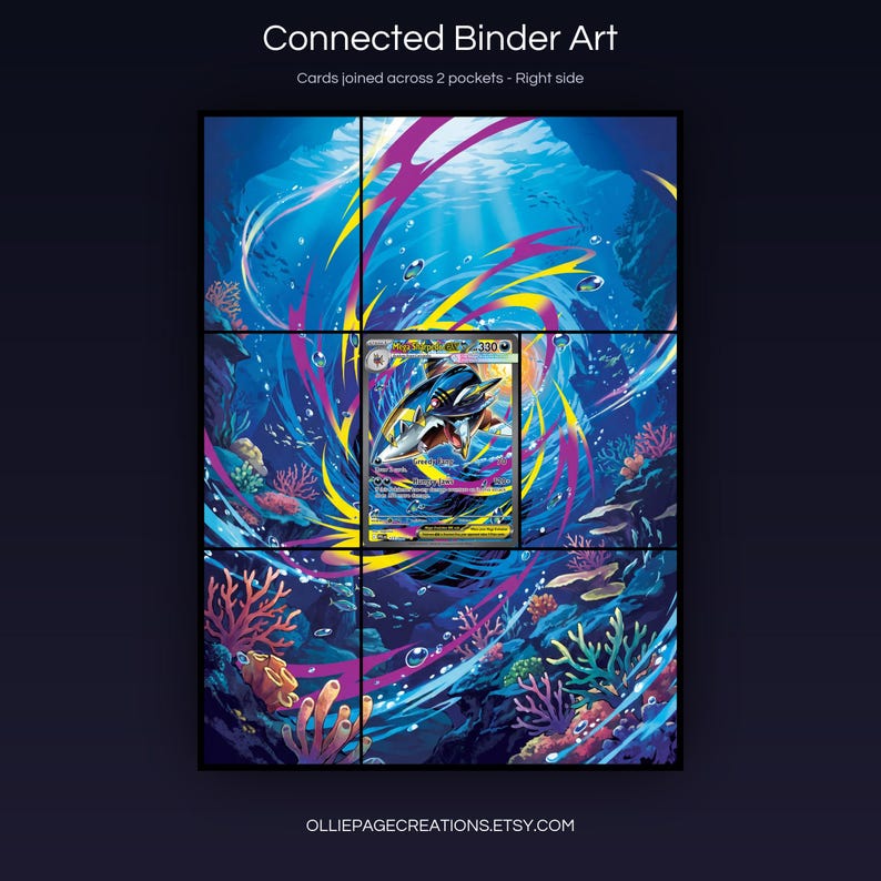 Mega Sharpedo EX 127/094 connected binder art joining across two pockets, right side, printable extended card display for 9-pocket binders
