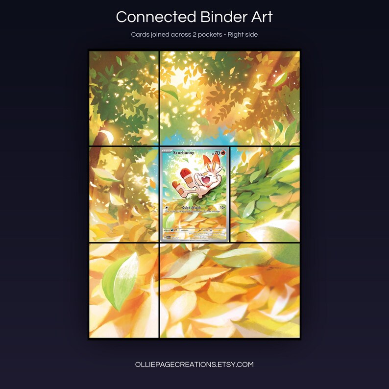 Product feature overview for Scorbunny extended binder art — 300 DPI print-ready files