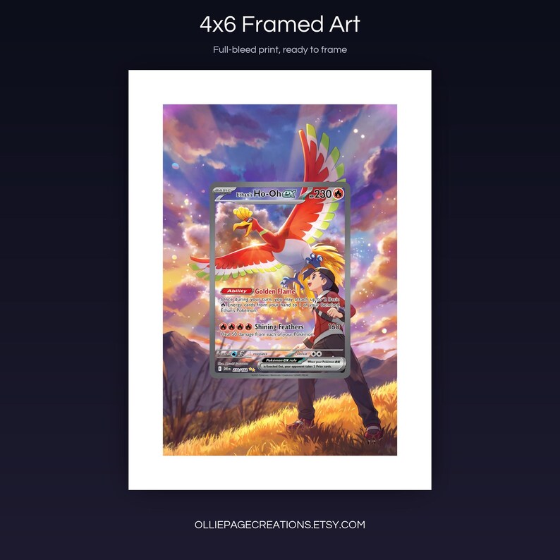 Ethan's Ho-Oh EX 230/182 4x6 full-bleed framed art print, ready to frame, Destined Rivals