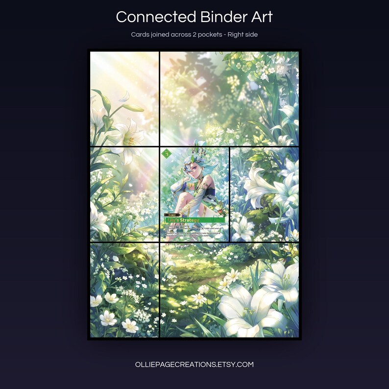 Lily's Strategy BP01-070-SP connected binder art joining across two pockets, right side, printable extended card display for 9-pocket binders