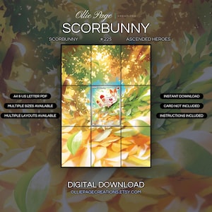 Scorbunny 225/217 extended art binder page in a Vibrant autumn foliage canopy with golden sunlight filtering through layered leaves