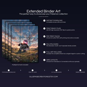 Product feature overview for Bewear extended binder art — 300 DPI print-ready files, multiple sizes and grid layouts, instant digital download