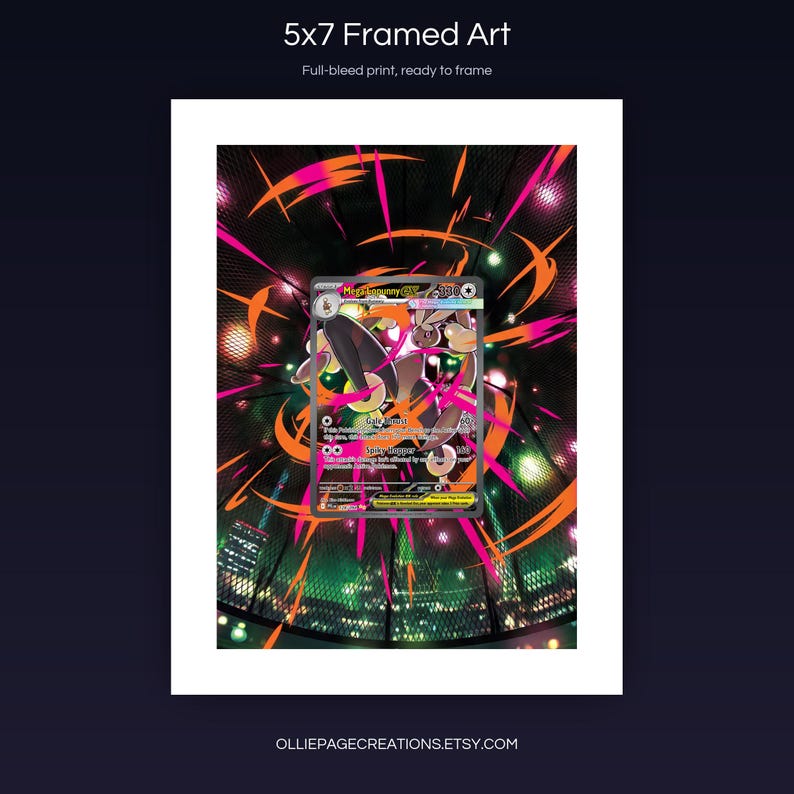 Mega Lopunny EX 128/094 5x7 full-bleed framed art print, ready to frame, Phantasmal Flames
