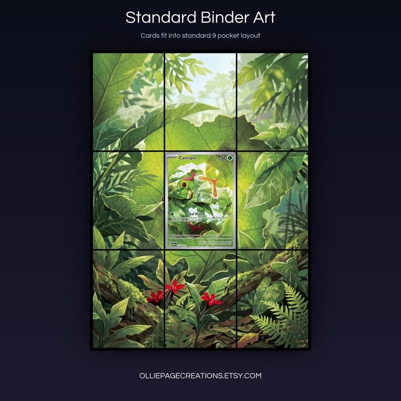 Caterpie 172/165 extended art 3x3 grid layout, full 9-pocket binder page display printable, S&V 151 collector insert