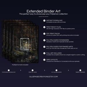 Collector bundle feature overview for Blitzle extended binder art — binder page grids plus 8x10, 5x7, 4x6 and PSA-style framed prints, 300 DPI instant digital download