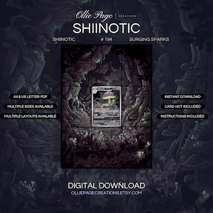 Shiinotic 194/191 extended art binder page in a Atmospheric underground cavern with bioluminescent fungi, moss-covered stone formations, purple and green glowing lighting, mystical forest environment., printable 9-pocket TCG display insert by Ollie Page Creations