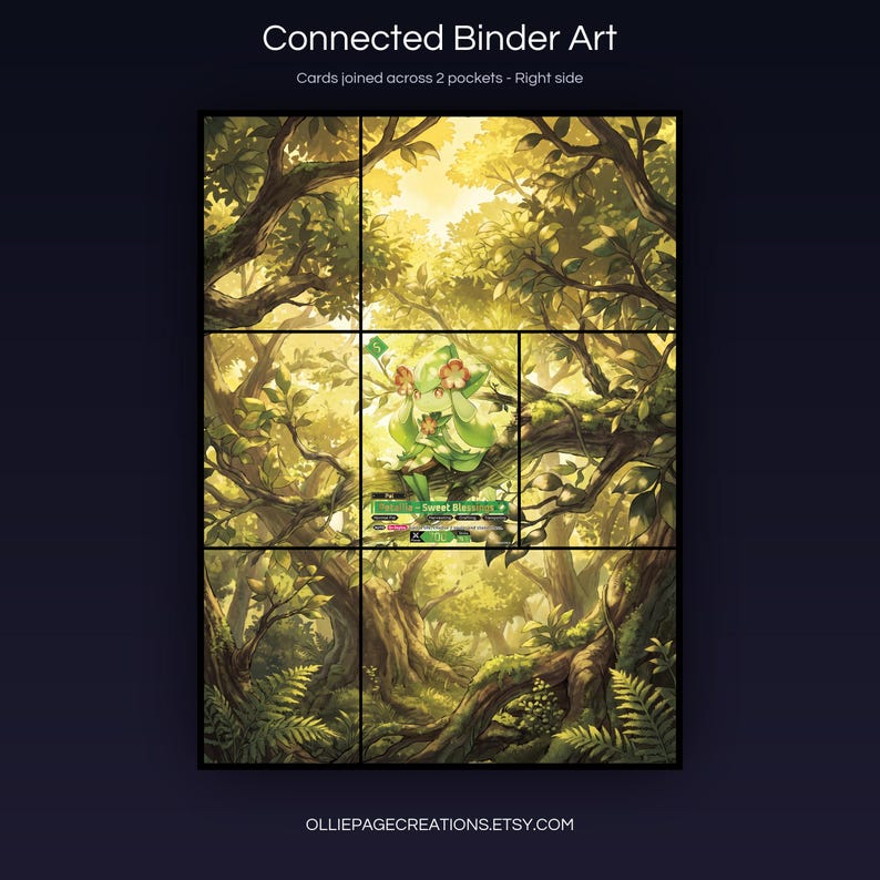 Petalia BP01-051-SP connected binder art joining across two pockets, right side, printable extended card display for 9-pocket binders