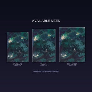 Virizion extended binder art size guide showing Standard, Vault X, and Top Loader printable card sleeve dimensions