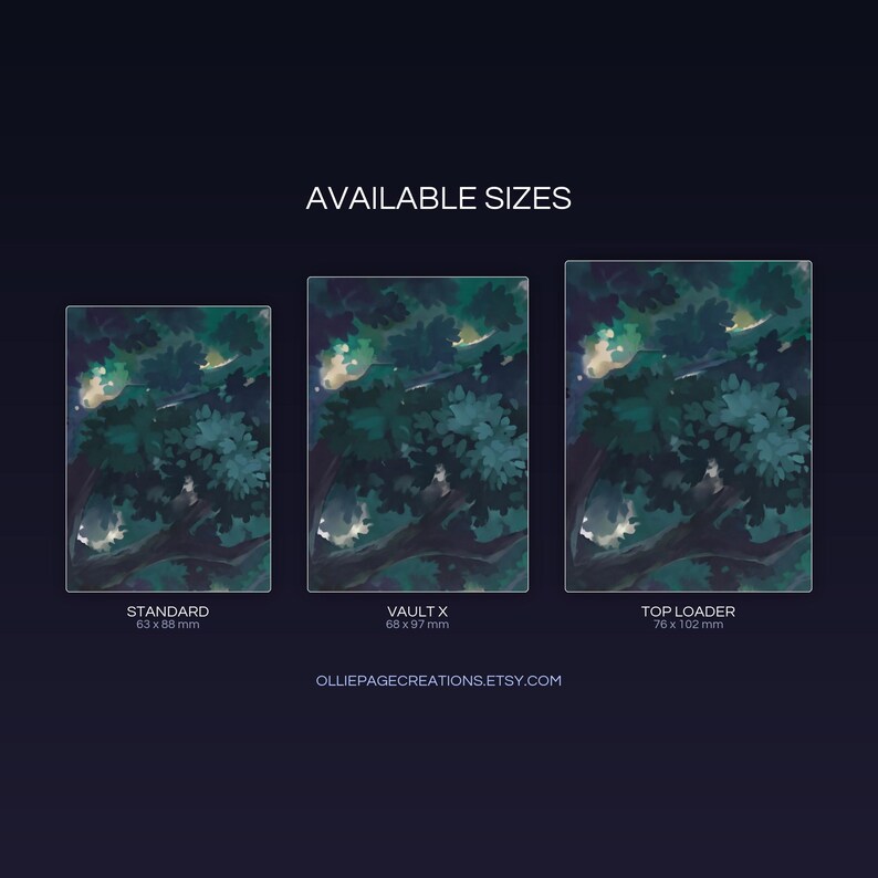 Virizion extended binder art size guide showing Standard, Vault X, and Top Loader printable card sleeve dimensions