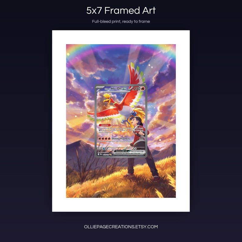 Ethan's Ho-Oh EX 230/182 5x7 full-bleed framed art print, ready to frame, Destined Rivals