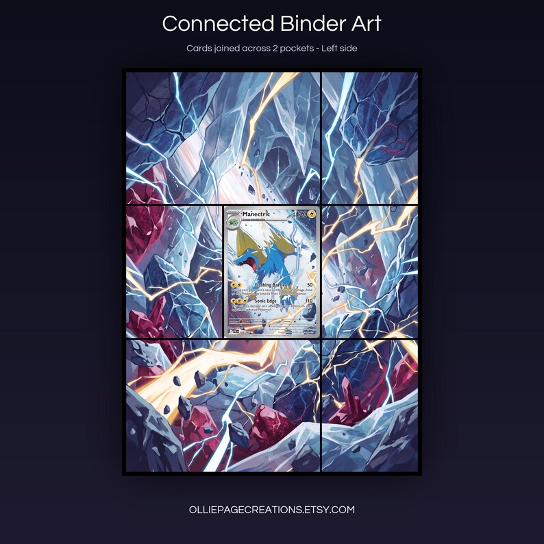 Manectric 089/084 connected binder art joining across two pockets, left side, printable extended card display for 9-pocket binders