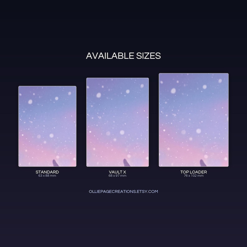 Aurorus extended binder art size guide showing Standard, Vault X, and Top Loader printable card sleeve dimensions
