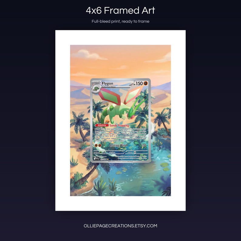 Flygon 101/094 4x6 full-bleed framed art print, ready to frame, Phantasmal Flames