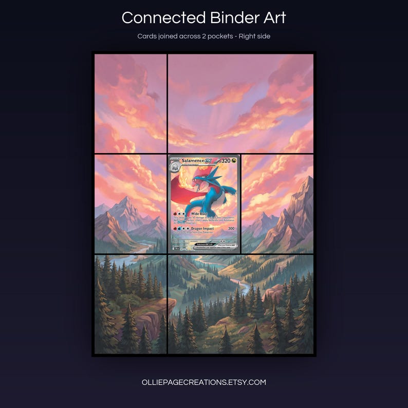 Salamence EX 187/159 connected binder art joining across two pockets, right side, printable extended card display for 9-pocket binders