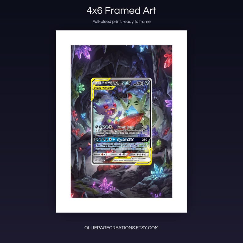 Mega Sableye & Tyranitar GX 226/236 4x6 full-bleed framed art print, ready to frame, Unified Minds