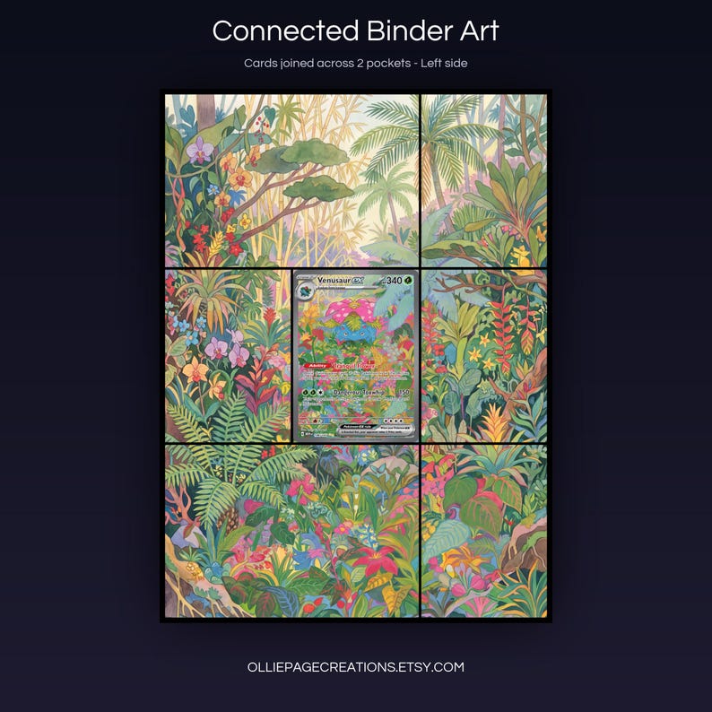 Venusaur EX 198/165 connected binder art joining across two pockets, left side, printable extended card display for 9-pocket binders