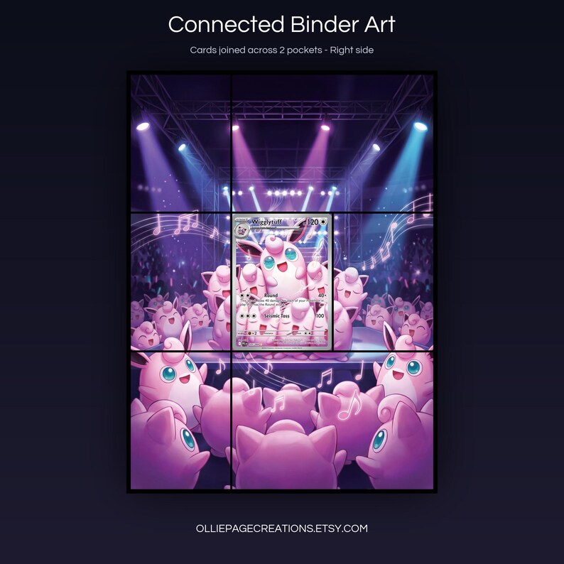 Wigglytuff 105/094 connected binder art joining across two pockets, right side, printable extended card display for 9-pocket binders