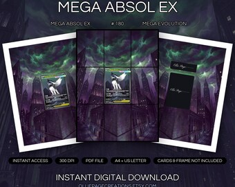 Mega Absol EX 180/132 Binder Art + Framable Print Bundle | Extended Art 9-Pocket Display | 8x10 5x7 4x6 | Mega Evolution