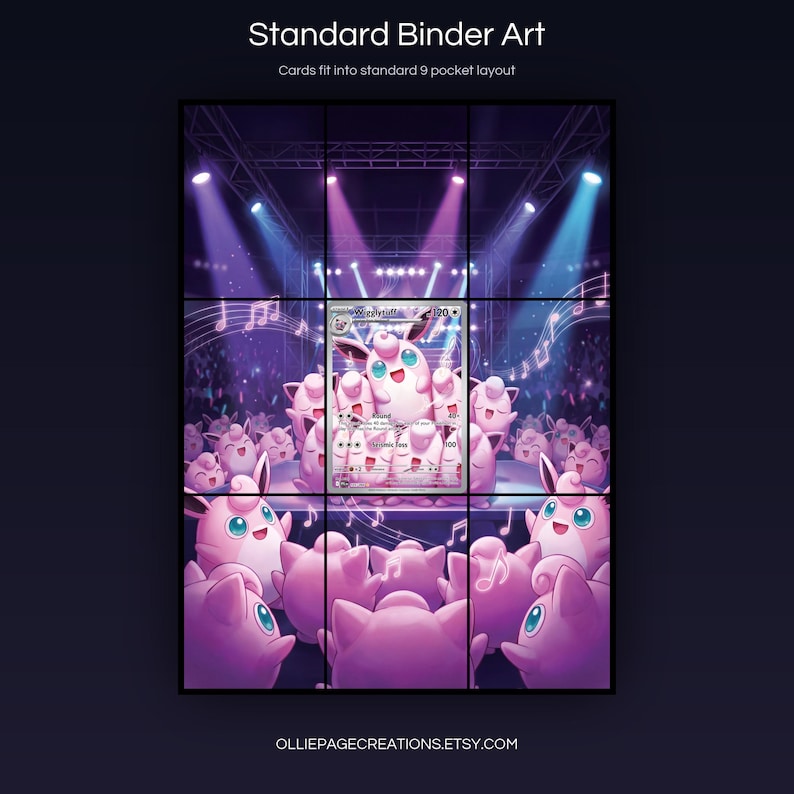Wigglytuff 105/094 extended art 3x3 grid layout, full 9-pocket binder page display printable, Phantasmal Flames collector insert