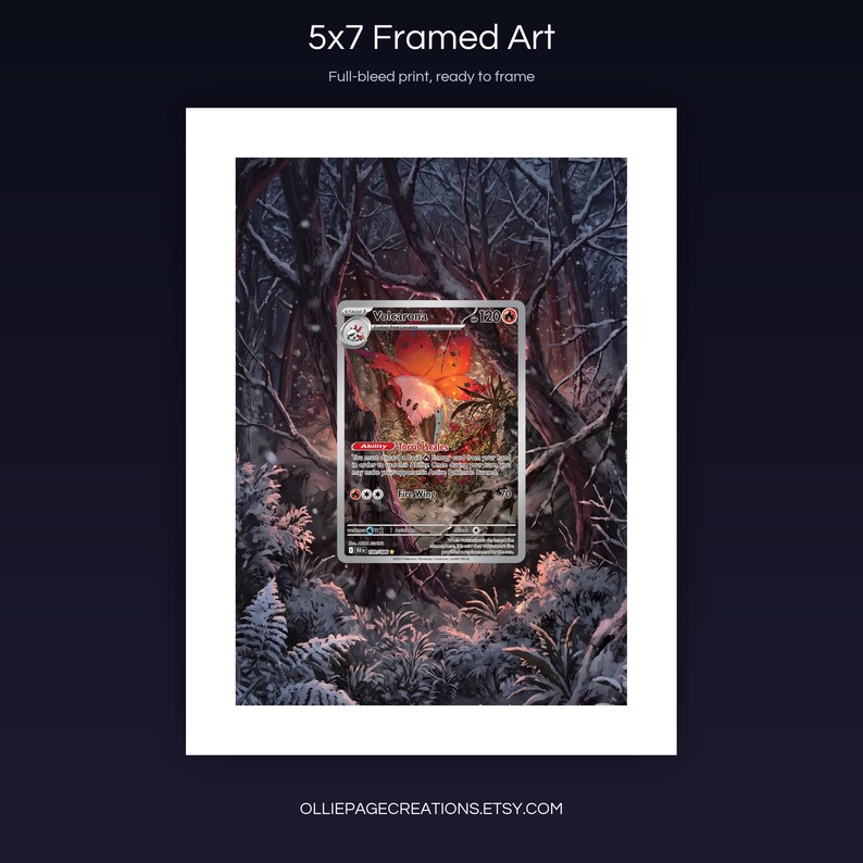 Volcarona 100/086 5x7 full-bleed framed art print, ready to frame, Black Bolt