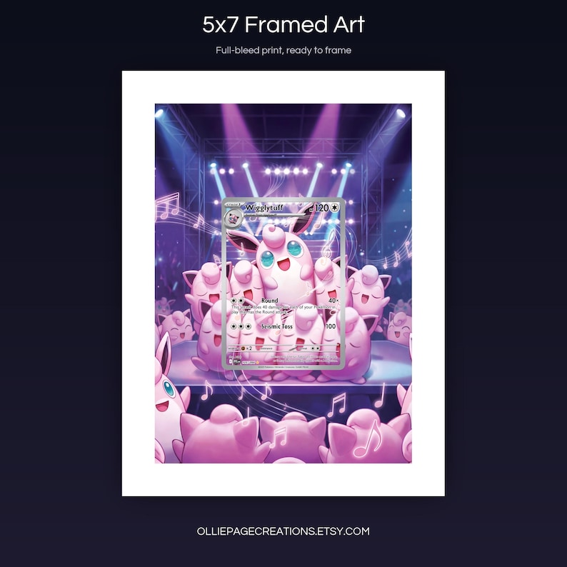 Wigglytuff 105/094 5x7 full-bleed framed art print, ready to frame, Phantasmal Flames
