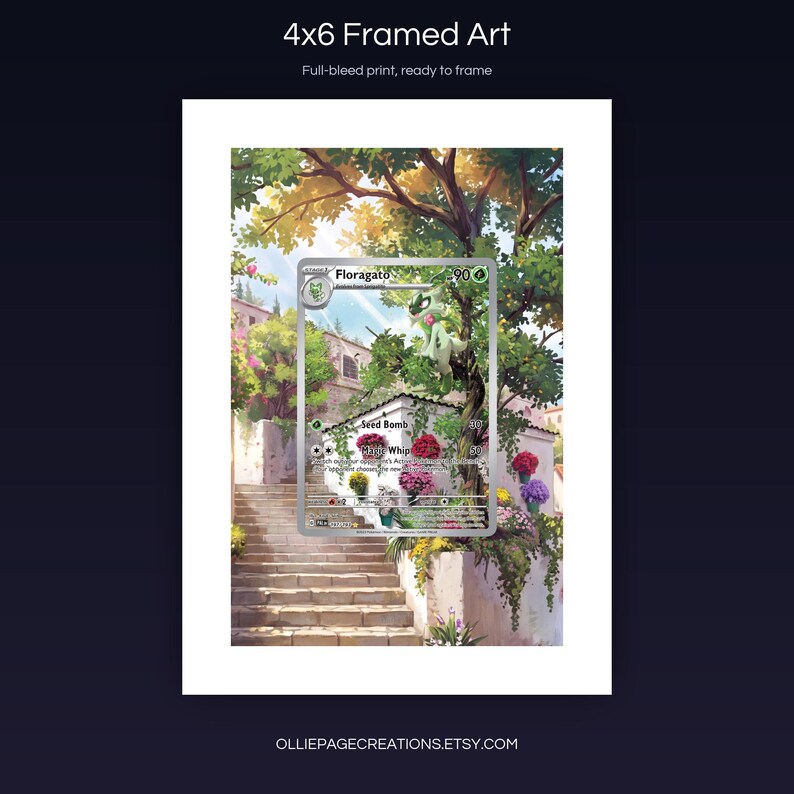 Floragato 197/193 4x6 full-bleed framed art print, ready to frame, Paldea Evolved