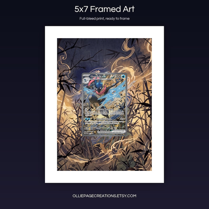 Greninja EX 132 5x7 full-bleed framed art print, ready to frame, S&V Promo