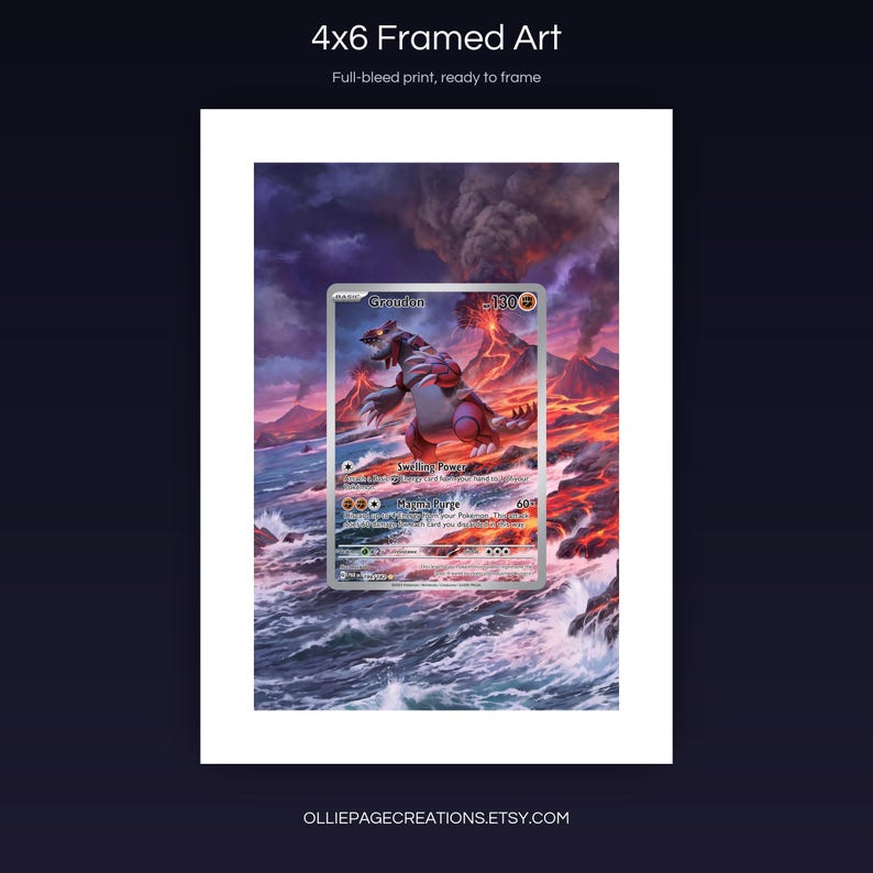 Groudon 199/182 4x6 full-bleed framed art print, ready to frame, Paradox Rift