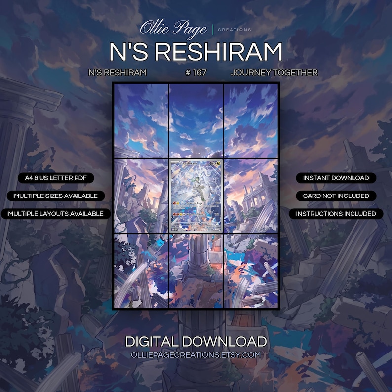 N's Reshiram 167/159 extended art binder page in a Dramatic fantasy cityscape with grand classical columns