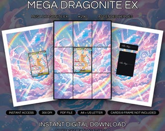 Mega Dragonite EX 290/217 Binder Art + Framable Print Bundle | Extended Art 9-Pocket Display | 8x10 5x7 4x6 | Ascended Heroes