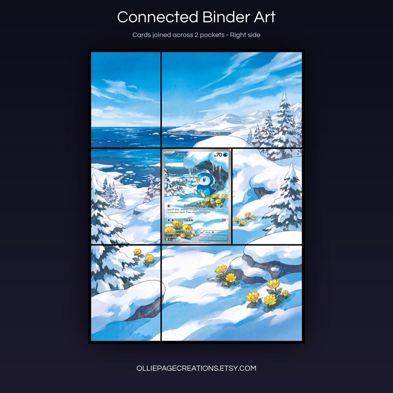 Piplup 098/094 connected binder art joining across two pockets, right side, printable extended card display for 9-pocket binders